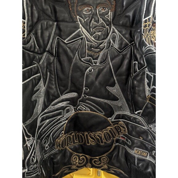 Al Wissam SCARFACE AL Pacino Embroidered Leather Jacket 52 RARE Bomber Black Men - Picture 4 of 16